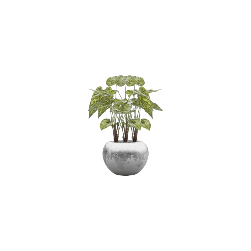 Caladium Bush in Luxe Lite Glossy Globe Zilver - kunstplant